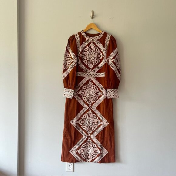 Sezane Calitta Dress in Caramel Ecru Size 6 - Picture 2 of 8